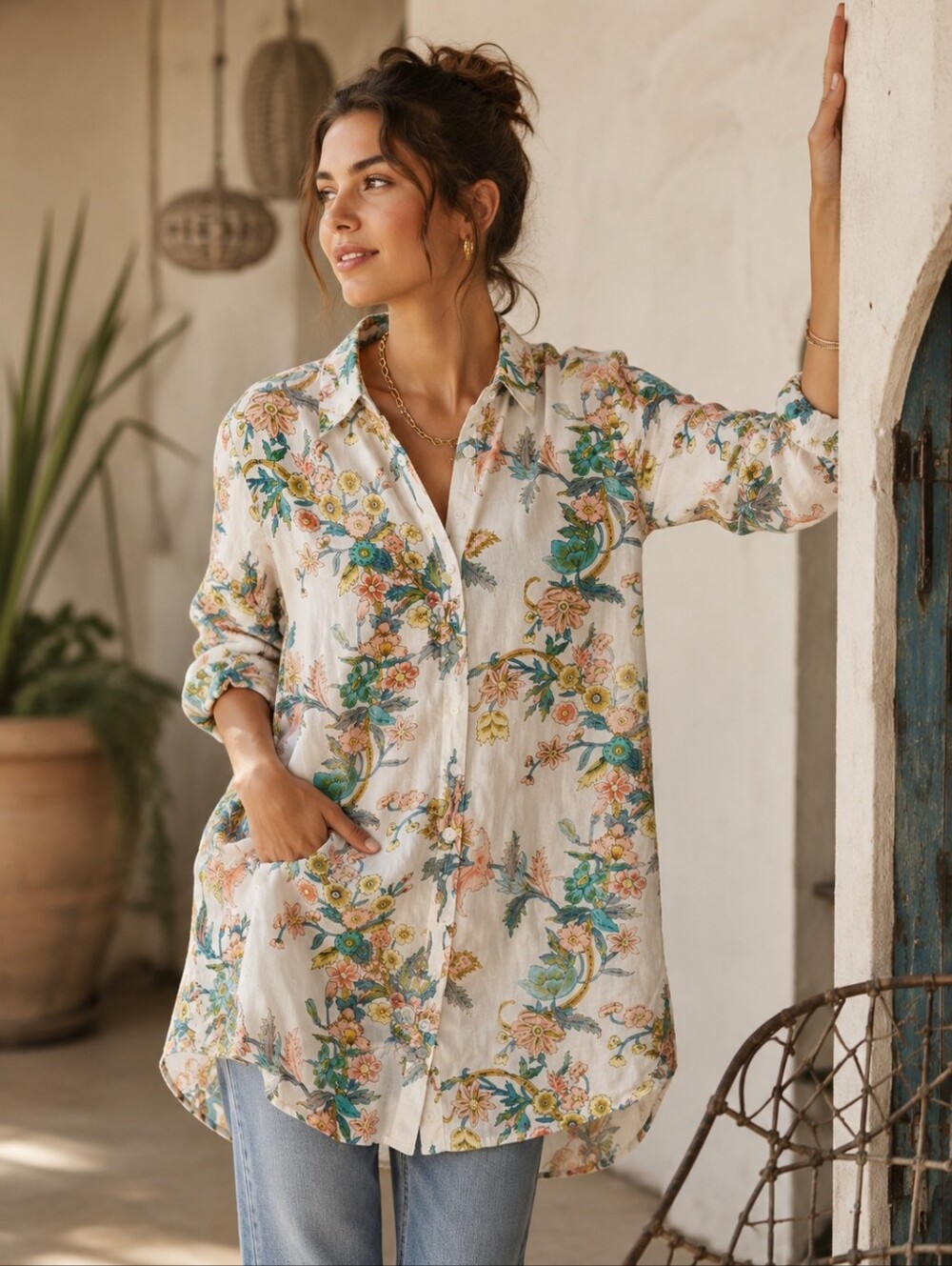 Plum Pretty Sugar Floral Button Down Shirt Dress Tunic Boho Small Anthropologie